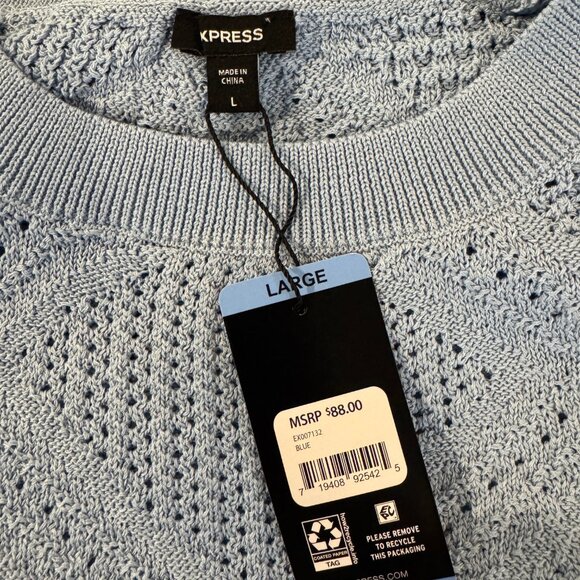 NWT Express Pointelle Sweater – Diamond Knit, Lightweight Fall Layer, Size Large - Picture 6 of 7
